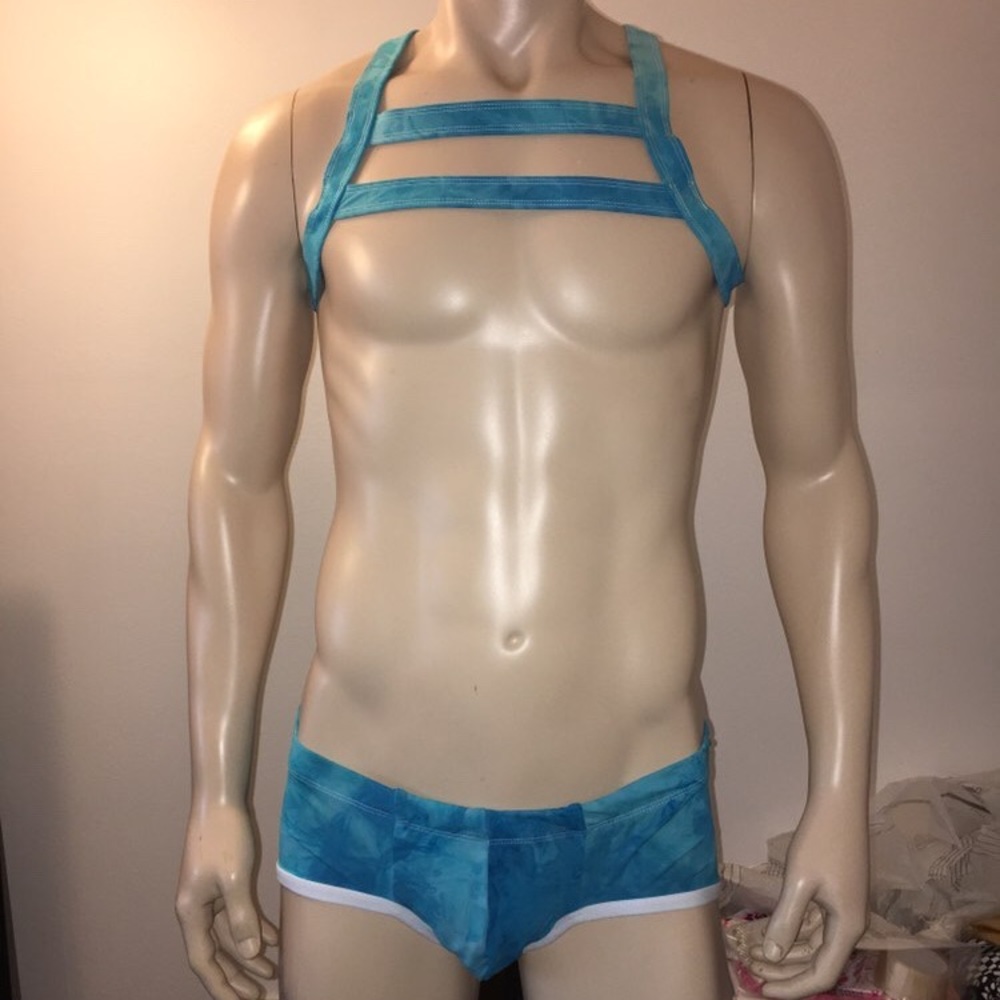 Large Men’s harness and swim briefs.